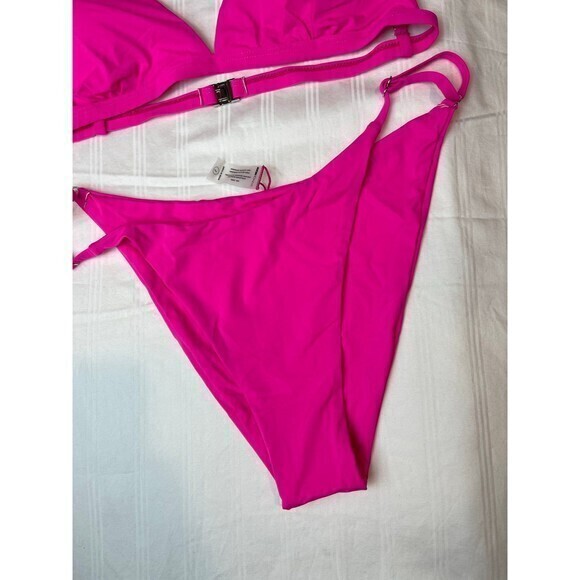 Hot Pink 3 Piece Bikini Maxi Mesh Cover Up Front Slits Dress Size Large RefM022 - Picture 7 of 12